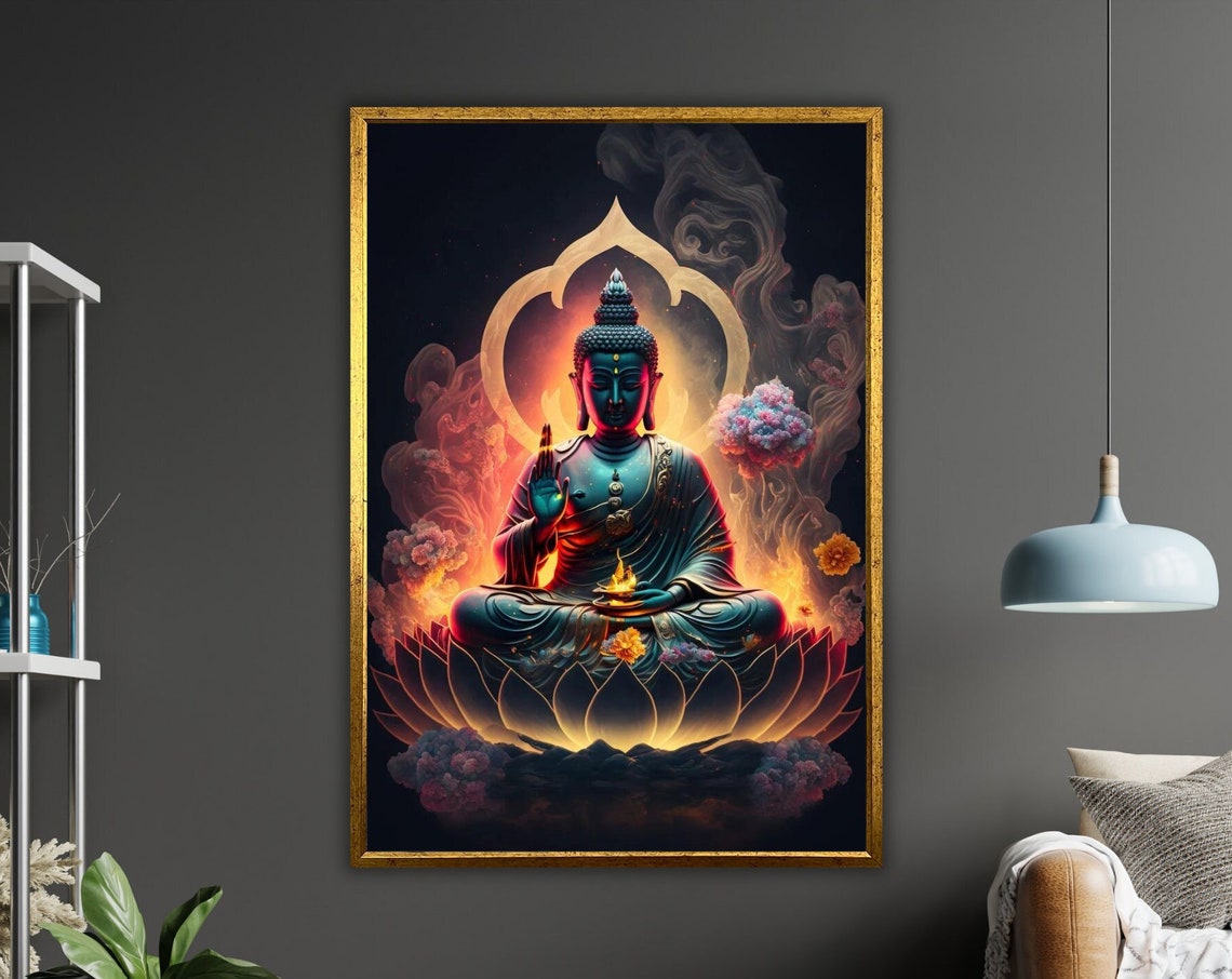 Serene Buddha Art Ready To Hang Framed Print Peaceful Wall Decor Zen Buddhism