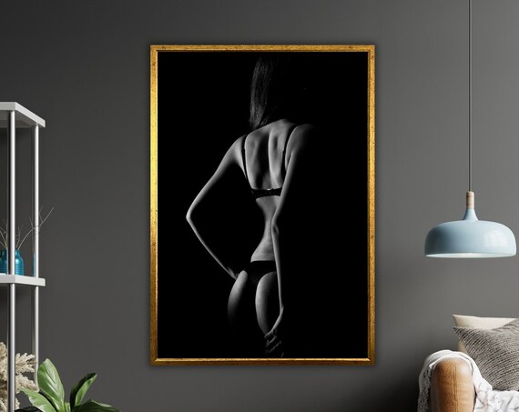 Black White Silhouette Woman Lingerie Moody Low Key Photo Poster