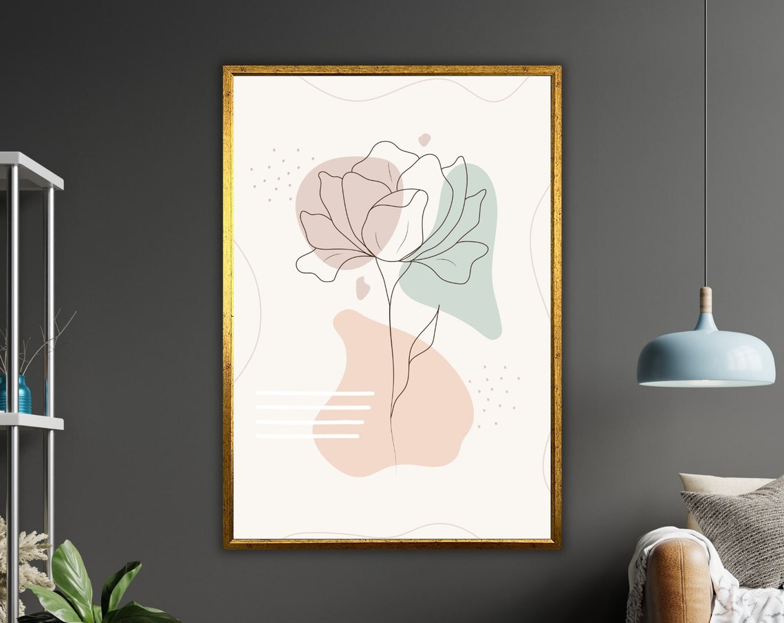 Minimalist Rose Line Art Pastel Abstract Botanical Wall Poster
