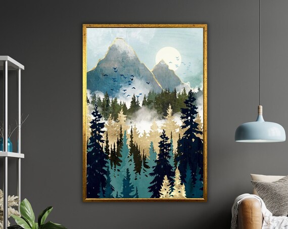 Misty Pines Art Print Ready To Hang Framed Wall Decor Nature Landscape Painting Forest Print