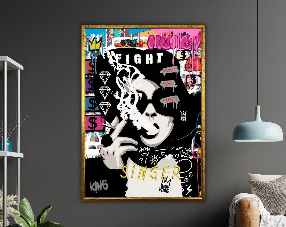 Pop Art Singer Portrait Sunglasses Cigarette Money Graffiti Poster