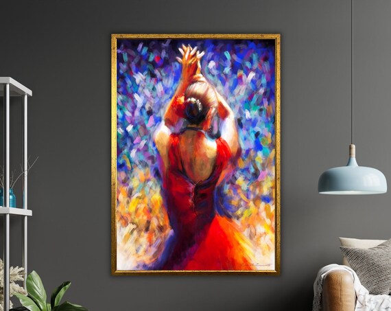 Ballerina Red Dress From Behind Colorful Impressionist Dance Art Poster