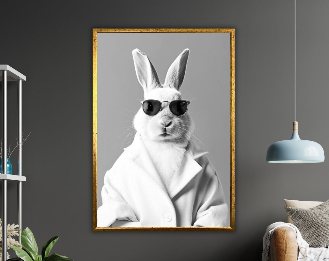 White Rabbit Wearing Sunglasses Black And White Cool Bunny Photo Poster