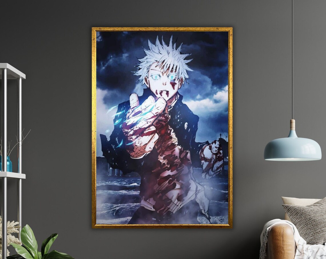 Satoru Gojo Jujutsu Kaisen Anime White Hair Blue Eyes Power Poster