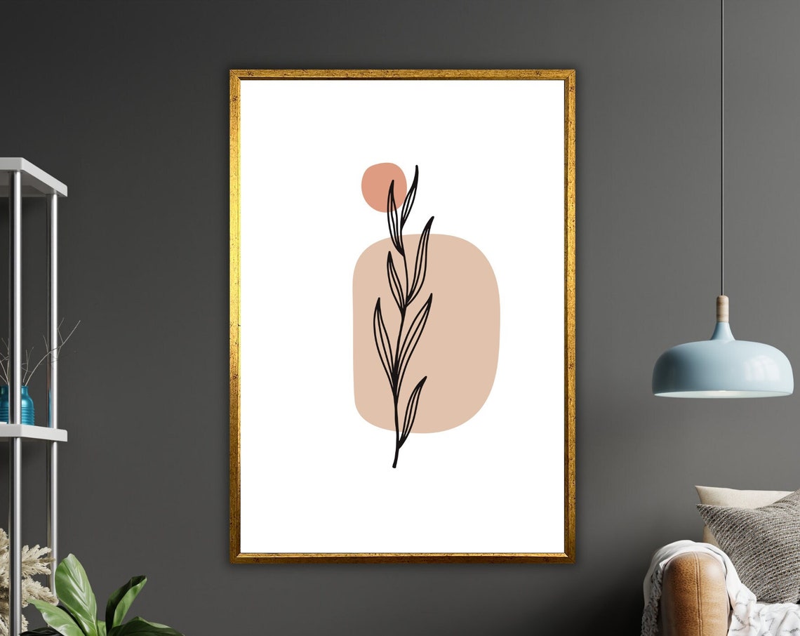 Minimalist Botanical Sprig Terracotta Shapes Boho Art Poster