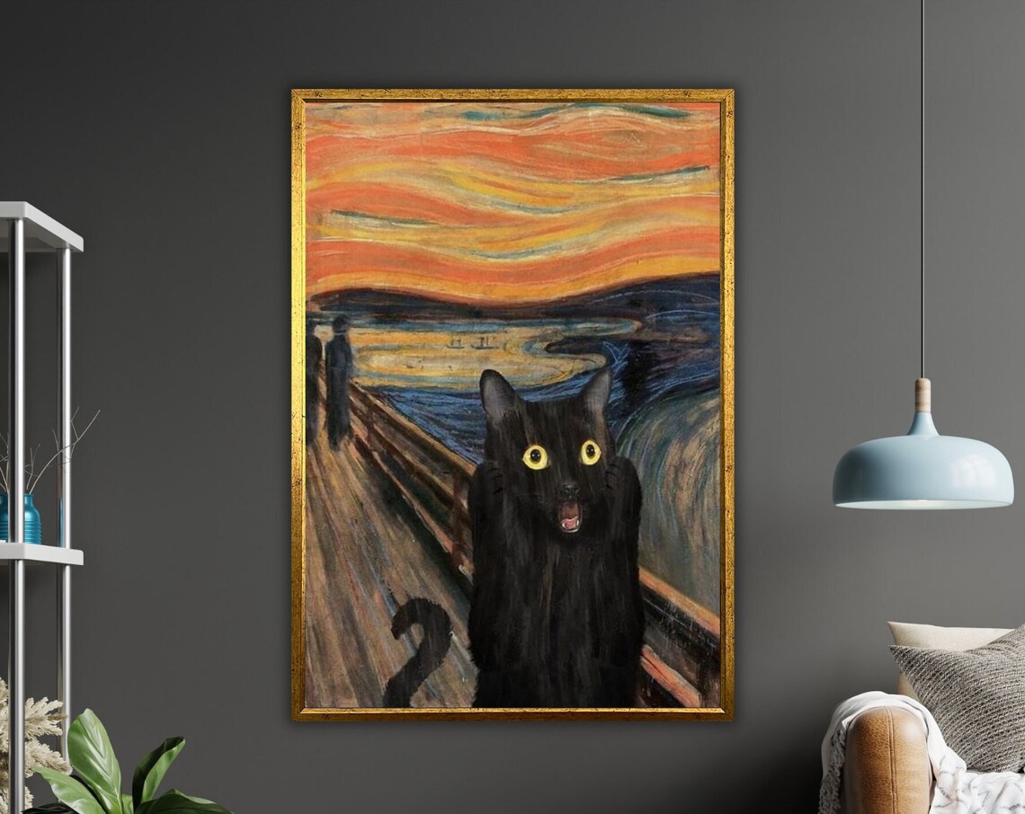 Black Cat The Scream Munch Parody Screaming Kitty Funny Classic Art Poster