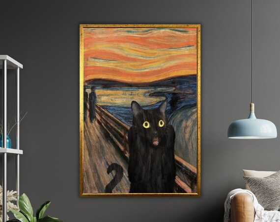 Black Cat The Scream Munch Parody Screaming Kitty Funny Classic Art Poster