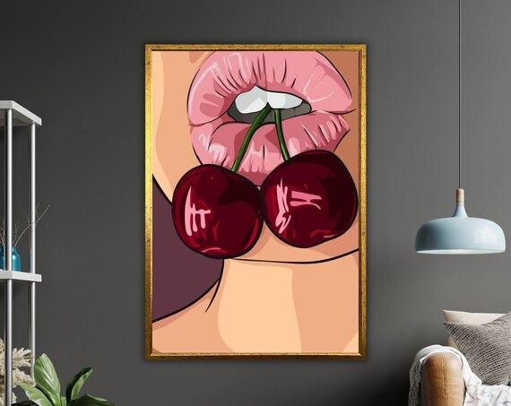 Sweet Cherry Wall Art Woman Art Print Home Decor Painting Cherry Wall Decor Artwork