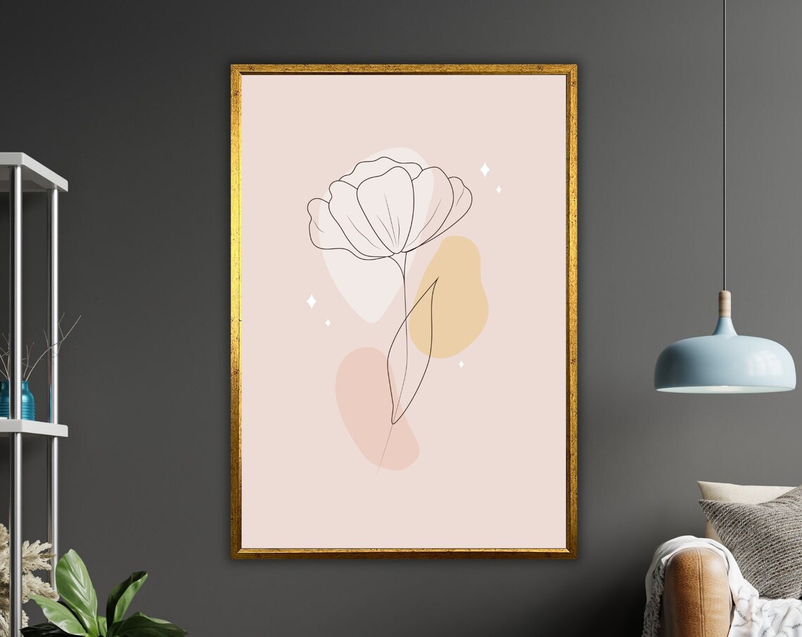 Blush Pink Minimalist Flower Line Art Abstract Botanical Print
