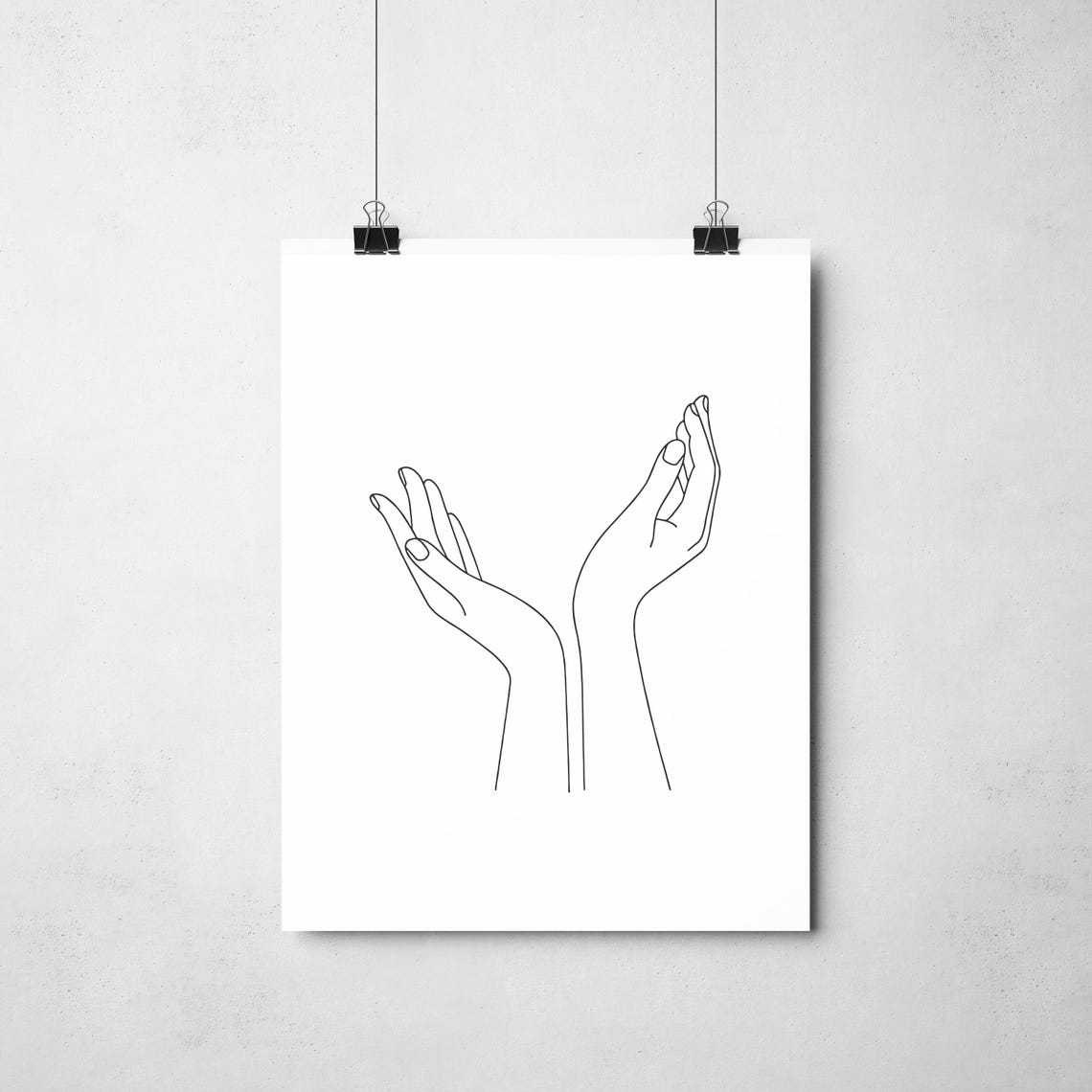 Open Hands Reaching Up In Hope Minimalist Line Drawing Poster - Image 2