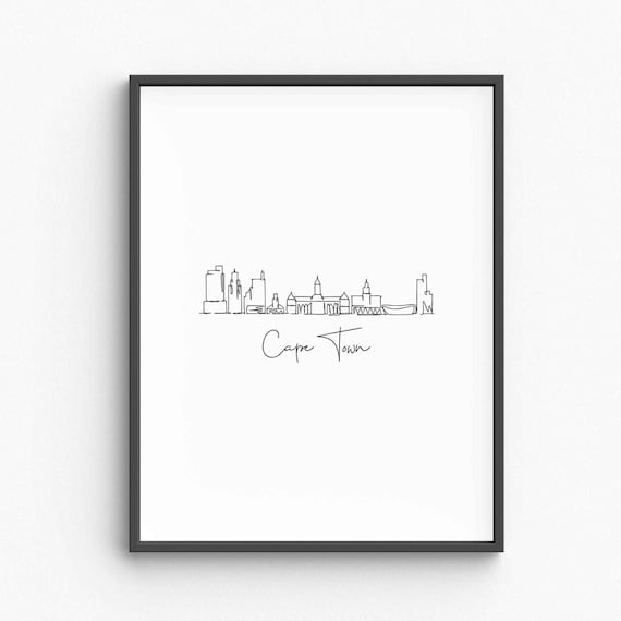 Cape Town South Africa Skyline Single Line Drawing Minimalist Art Poster