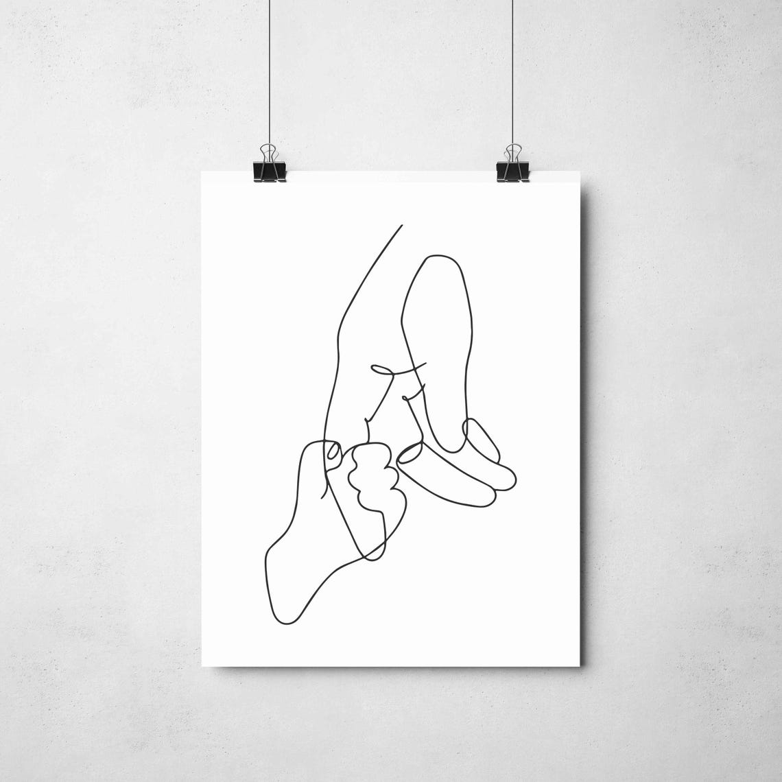 Two Hands Clasped Tender Connection Sweet Moment Line Art Poster - Image 2