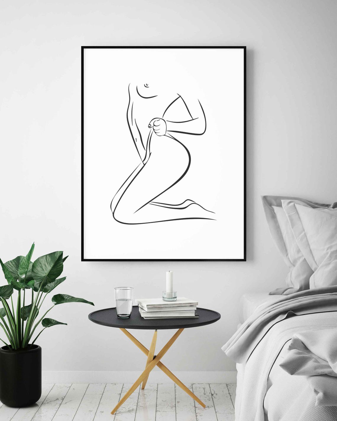 Kneeling Nude Figure One Line Drawing Minimalist Body Poster - Image 4