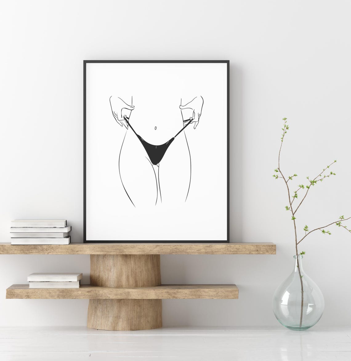 Minimalist Female Torso Black Bikini Fine Line Art Drawing Poster - Image 4