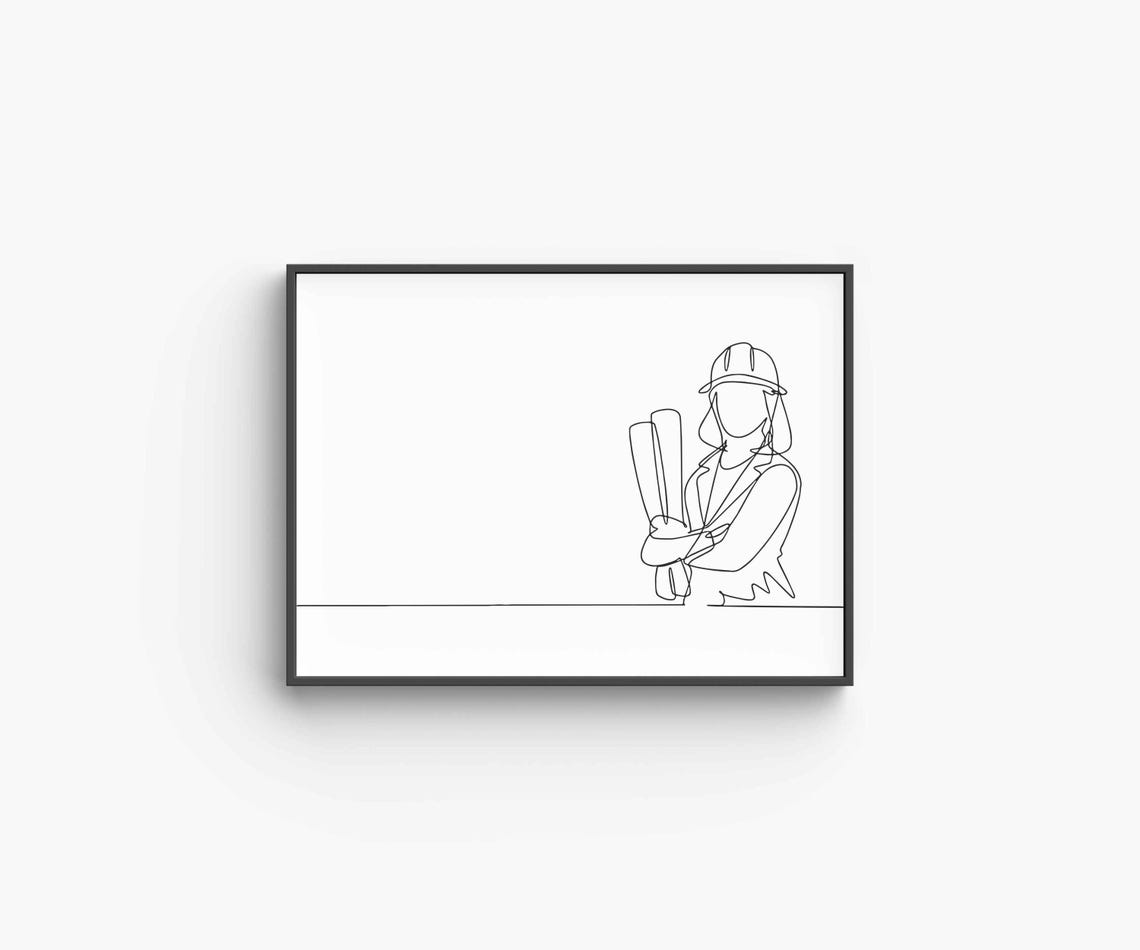 Architect Line Art Minimalist Architecture Print Modern Designer Wall Drafting Tools Illustration Creative Studio Decor - Image 6