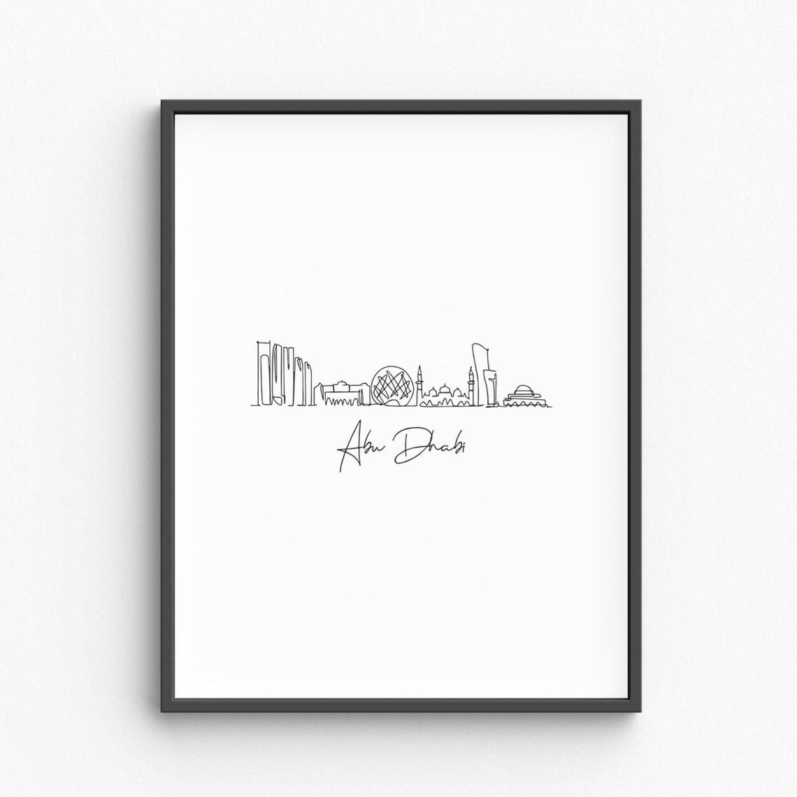 Abu Dhabi Skyline One Line Drawing Minimalist City Art Poster