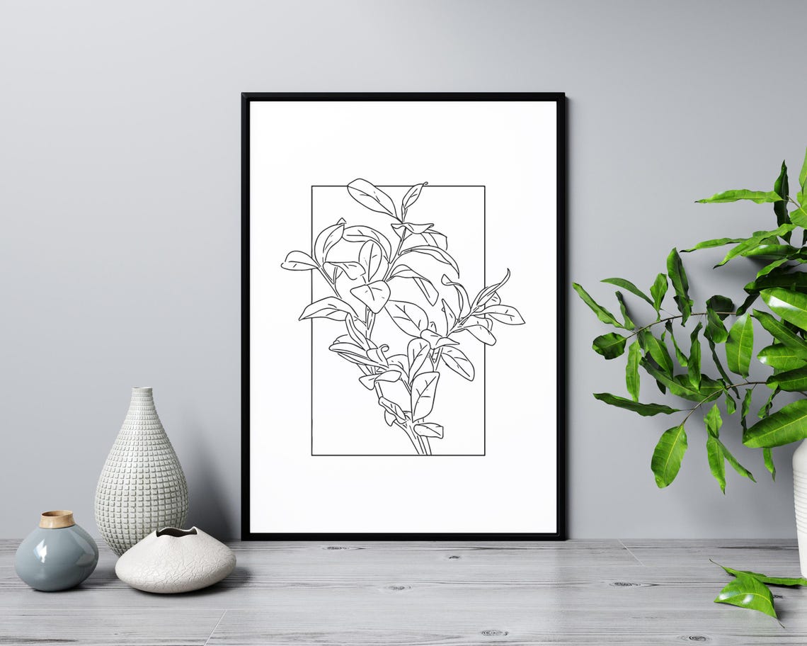 Leafy Branch Line Art Framed Botanical Sketch Minimalist Poster - Image 3