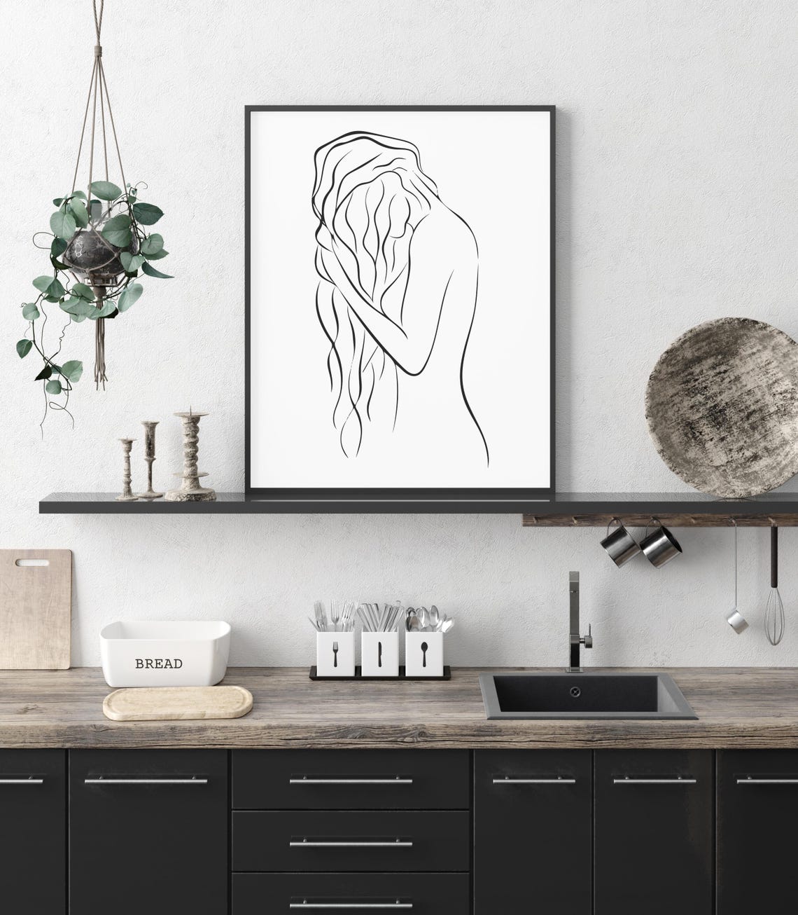 Female Body Line Artfemale Hair Art Print Adult Nudity Drawing Nude Minimalist Wall Bedroom - Image 3