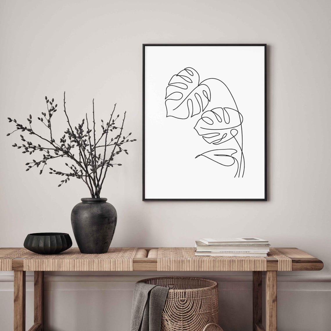 Monstera Leaves Botanical Tropical Continuous Line Art Poster - Image 4