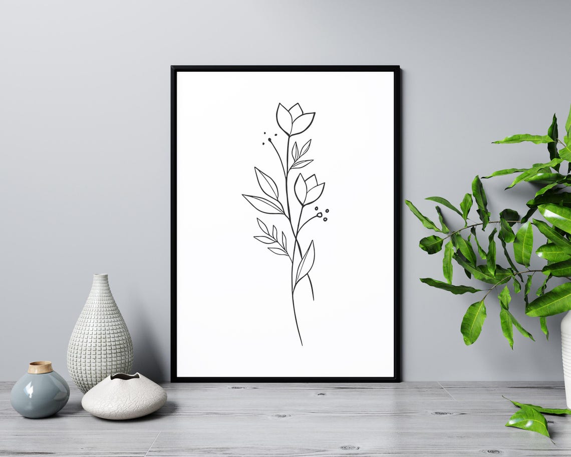 Wildflower Stems Line Art Delicate Floral Sketch Botanical Poster - Image 3