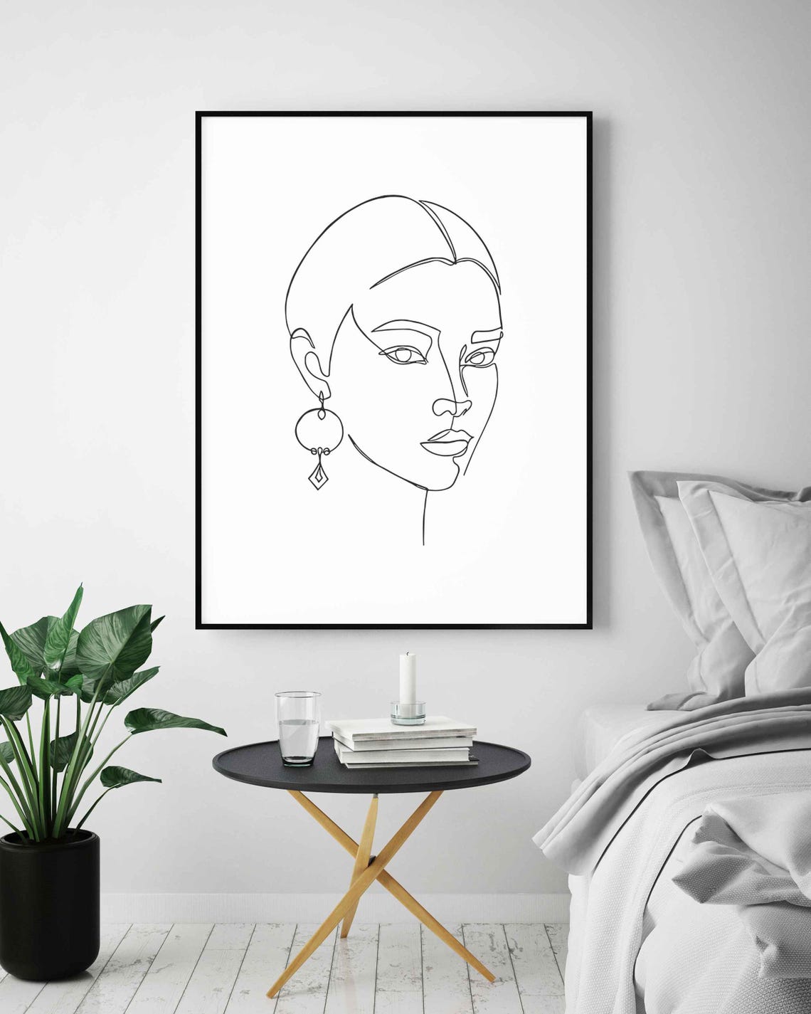 Beautiful Woman Face Portrait Dangling Earring Line Art Poster - Image 5