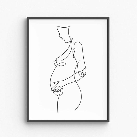 Minimalist Pregnant Woman Line Art Expecting Mother Silhouette Sketch Maternity Beauty Drawing Calm Wall Decor