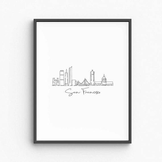 San Francisco Skyline Golden Gate Bridge Single Line Drawing Art Poster