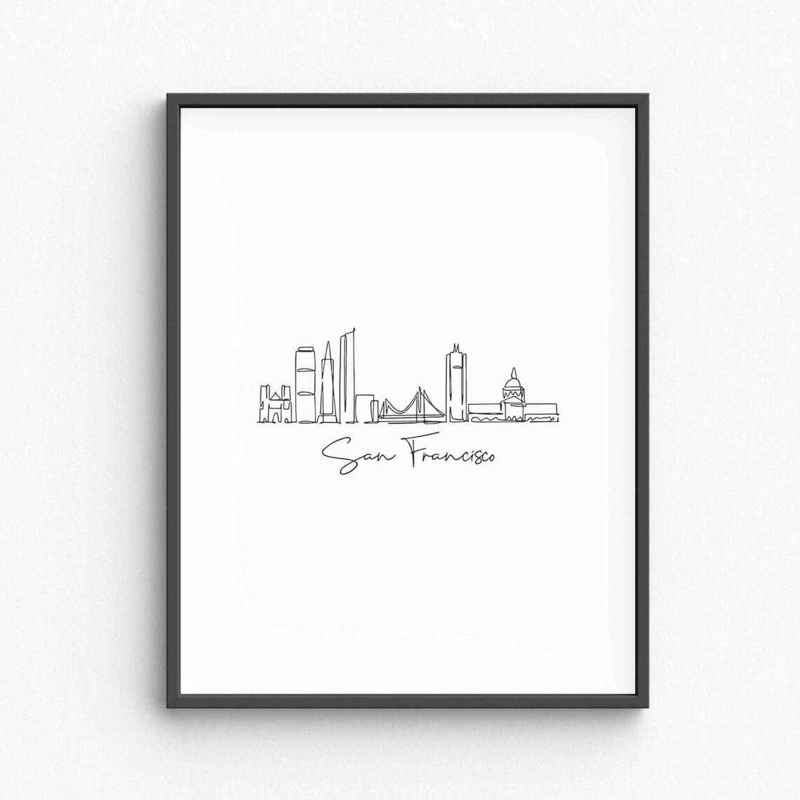 San Francisco Skyline Golden Gate Bridge Single Line Drawing Art Poster