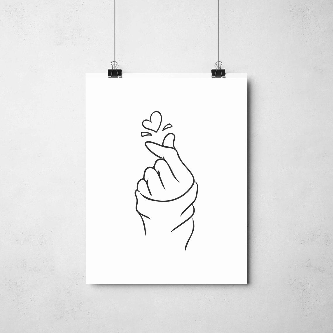Finger Heart Line Art Korean Love Gesture Hand Drawing Poster - Image 4
