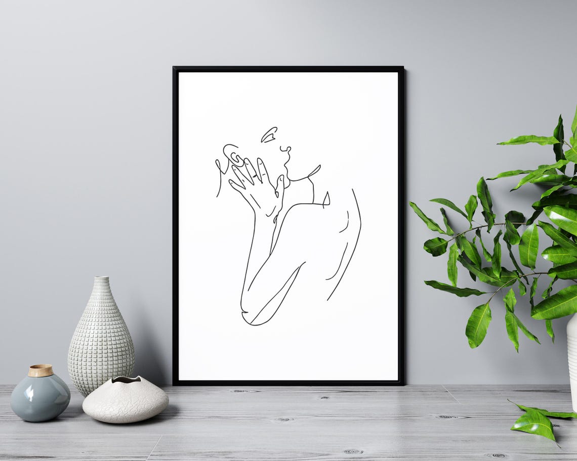 Minimalist Couple Kiss Art, Romantic Line Drawing - Image 3