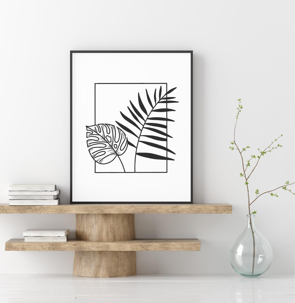 Monstera Palm Leaves Line Art Tropical Botanical Framed Poster - Image 2