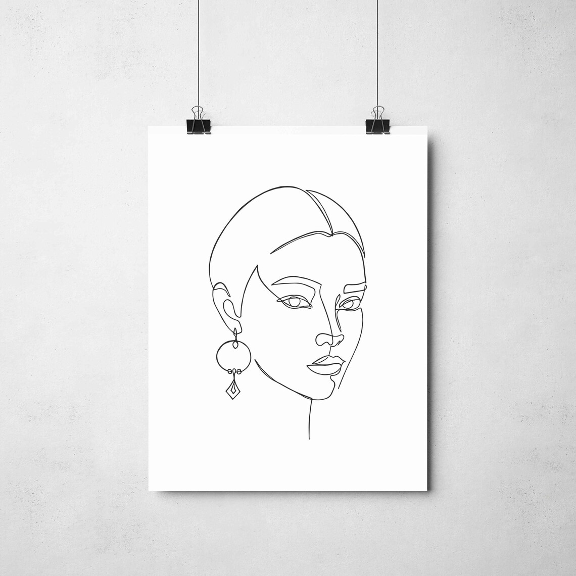 Beautiful Woman Face Portrait Dangling Earring Line Art Poster - Image 2