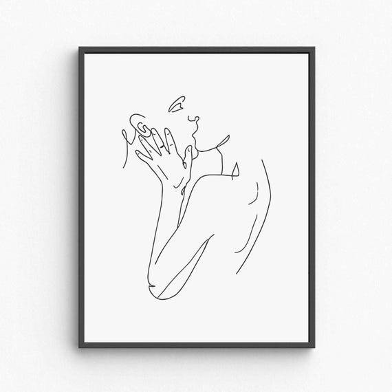 Minimalist Couple Kiss Art, Romantic Line Drawing