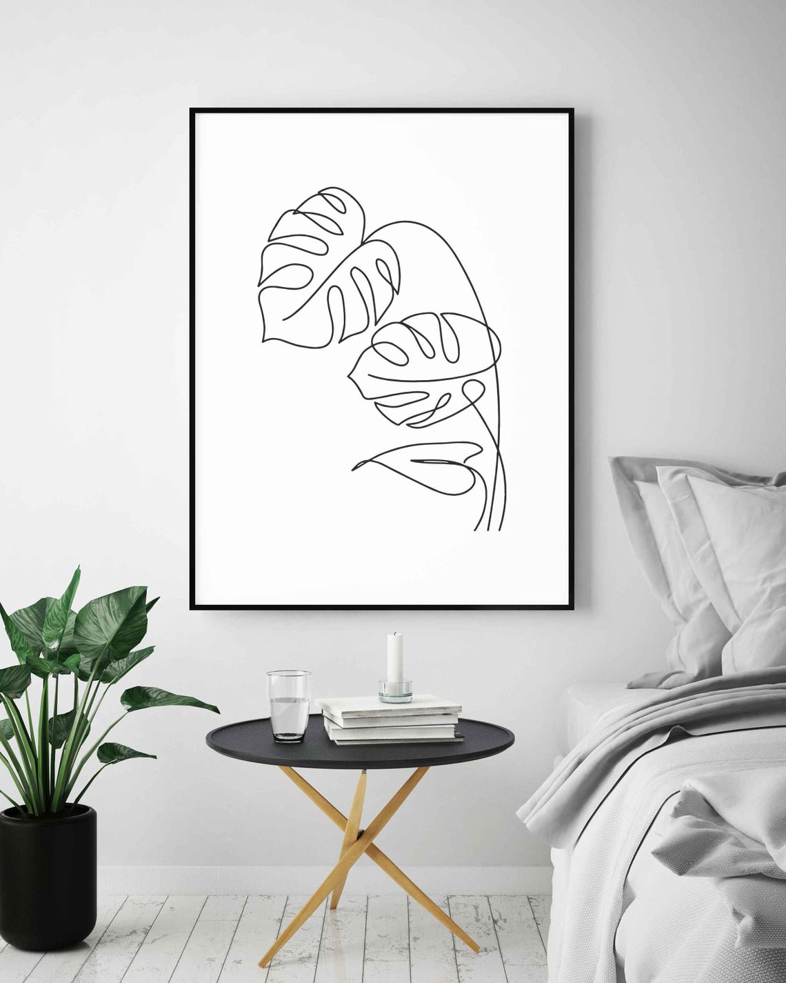 Monstera Leaves Botanical Tropical Continuous Line Art Poster - Image 5