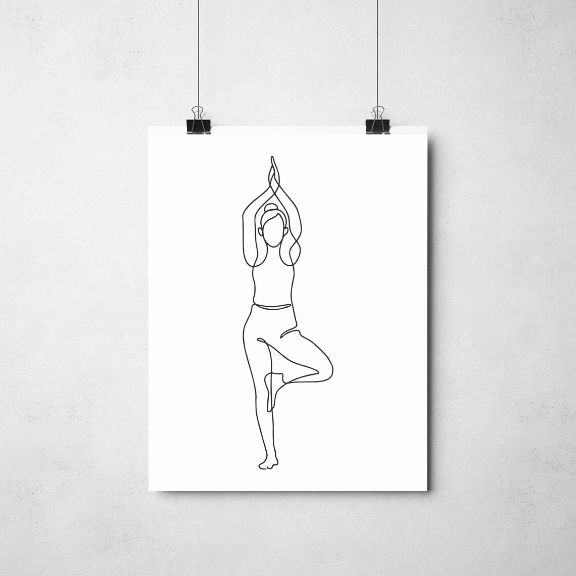 Yoga Tree Pose Woman Arms Raised Line Drawing Zen Mindfulness Wall Decor Poster - Image 2