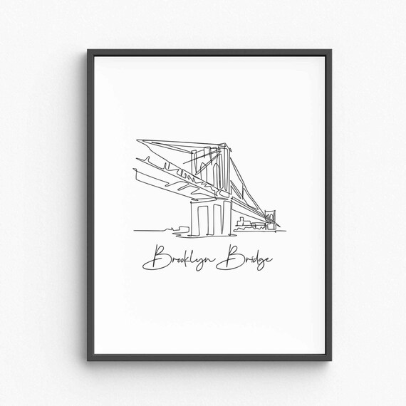 Brooklyn Bridge New York Single Line Drawing Minimalist Landmark Poster