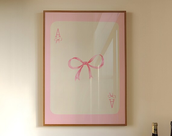 Pink Bow Ace Playing Card Girly Coquette Aesthetic Wall Poster