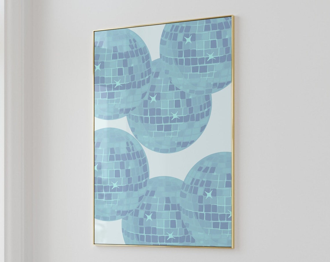 Blue Disco Ball Pattern Retro Party Sparkle Glam Room Poster - Image 3