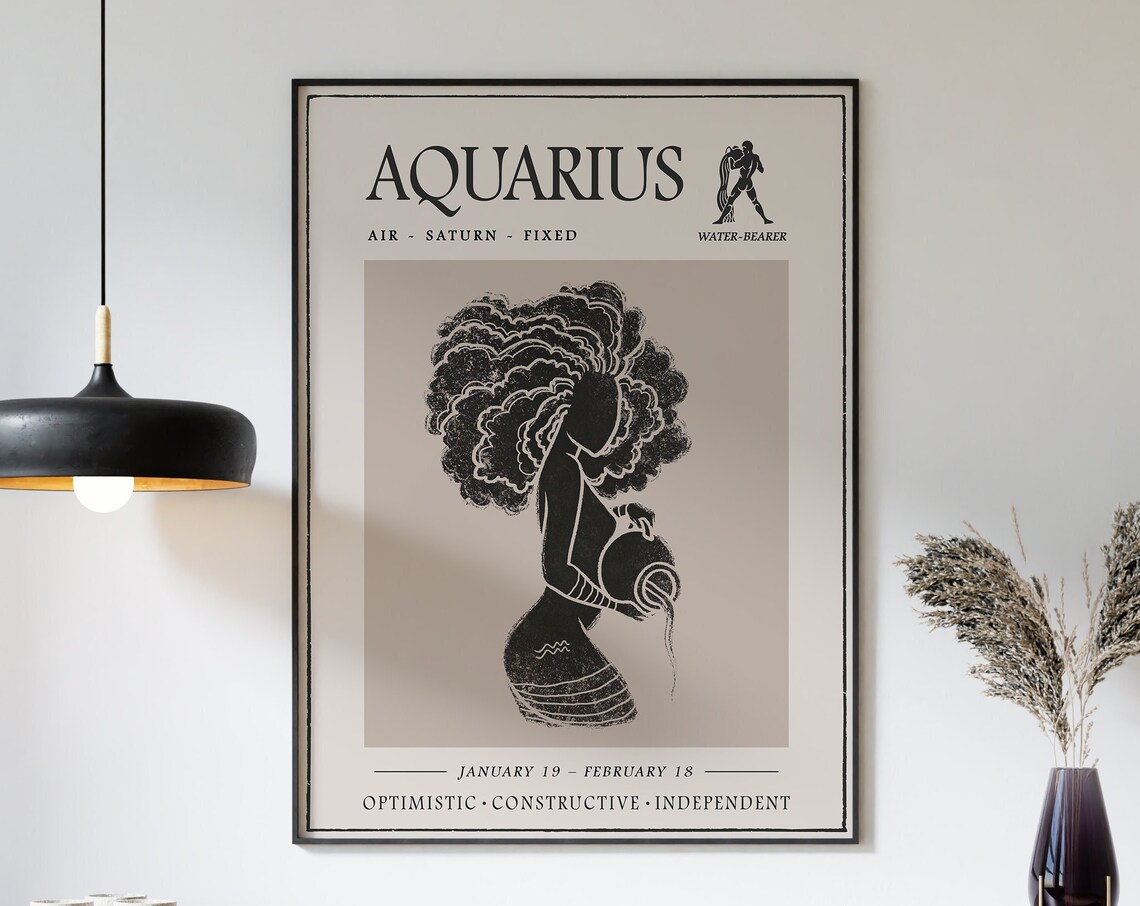 Aquarius Star Sign Poster, Boho Bedroom Art Print