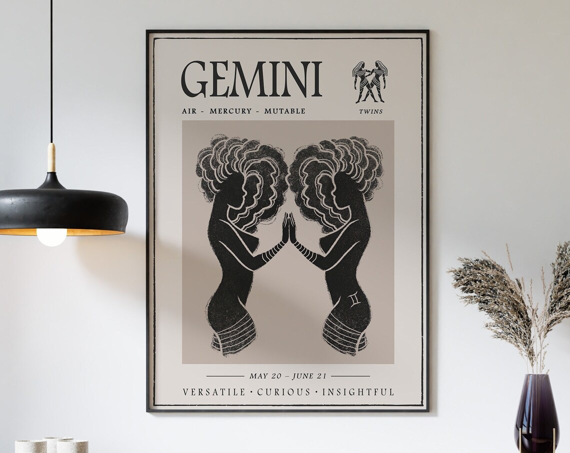 Gemini Zodiac Print Star Sign Twins May June Astrology Decor - Image 3