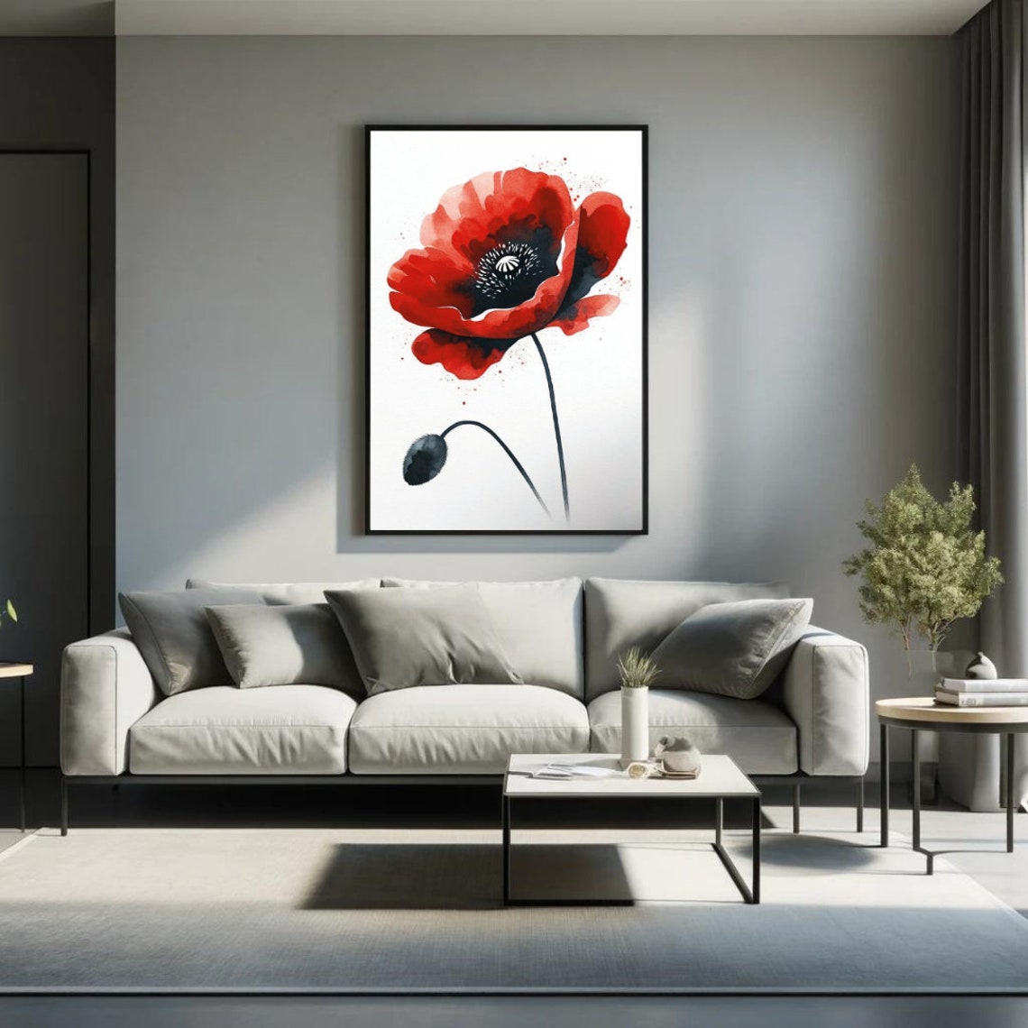 Bold Red Poppy Flower Striking Watercolor Statement Art Poster - Image 5