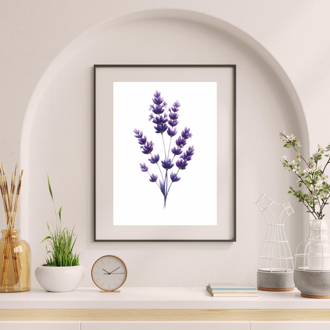 Purple Lavender Sprigs Botanical Tranquil Watercolor Art Poster - Image 2