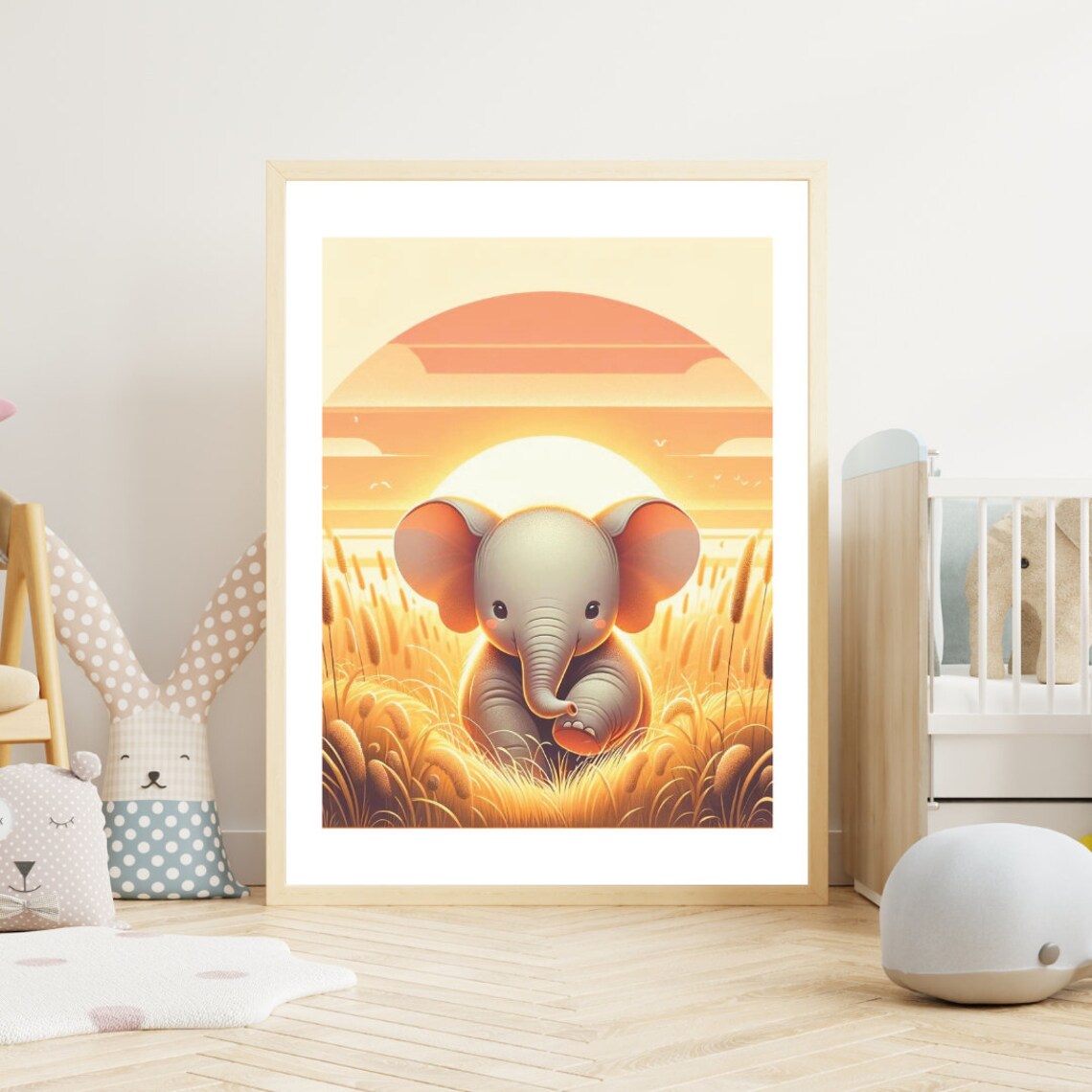 Baby Elephant Golden Sunset Savannah Nursery Warm Wonder Poster - Image 4