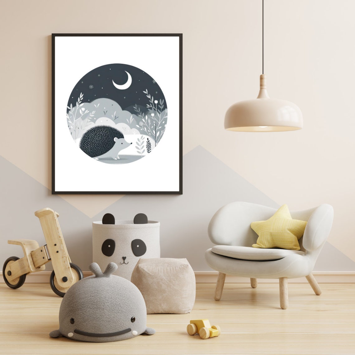 Hedgehog Moonlight Forest Circular Night Kids Nursery Poster