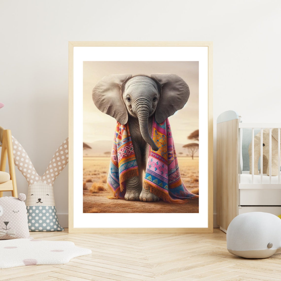 Baby Elephant Colorful Tribal Blanket Safari Savanna Nursery Wall Art - Image 4