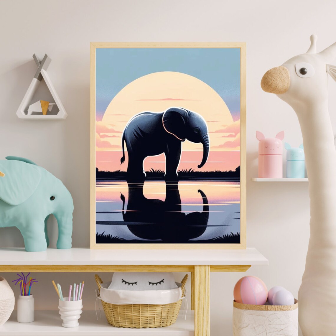 Elephant Sunset Reflection Waterhole Dusk Silhouette Savanna Art Poster - Image 5