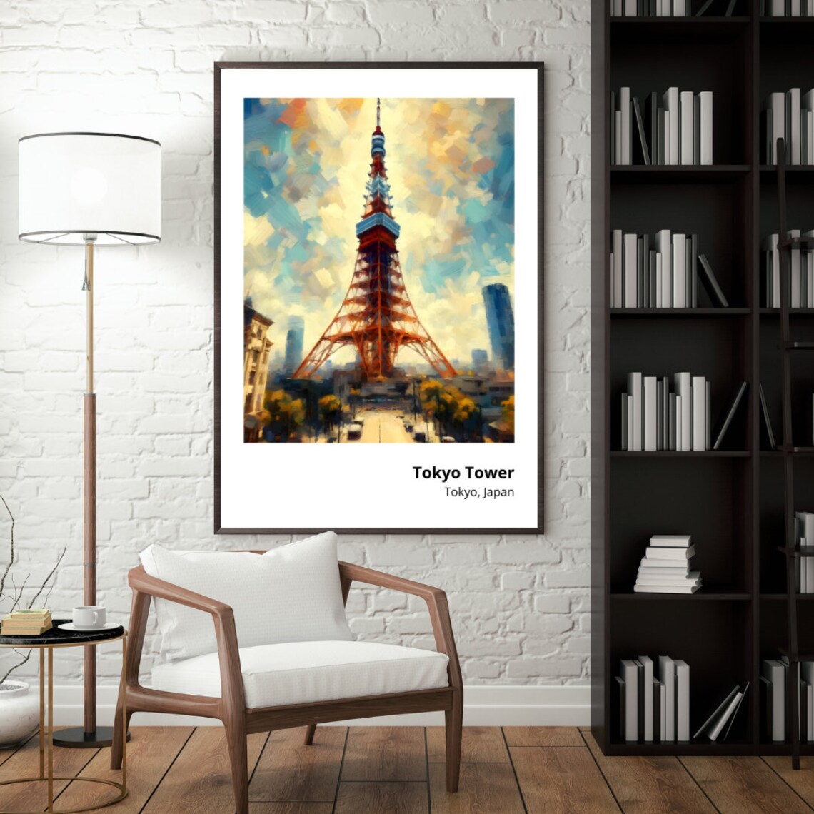 Tokyo Tower Japan Red Steel Landmark Vibrant Cityscape Painting Poster - Image 3