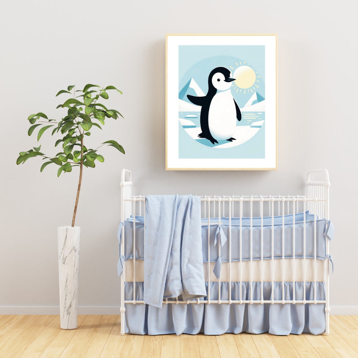 Cute Penguin Arctic Sun Nursery Illustration Bright Cheerful Poster