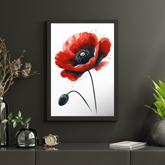 Striking Red Poppy Watercolor Art Bold And Expressive Floral Print For Impactful Home Decor