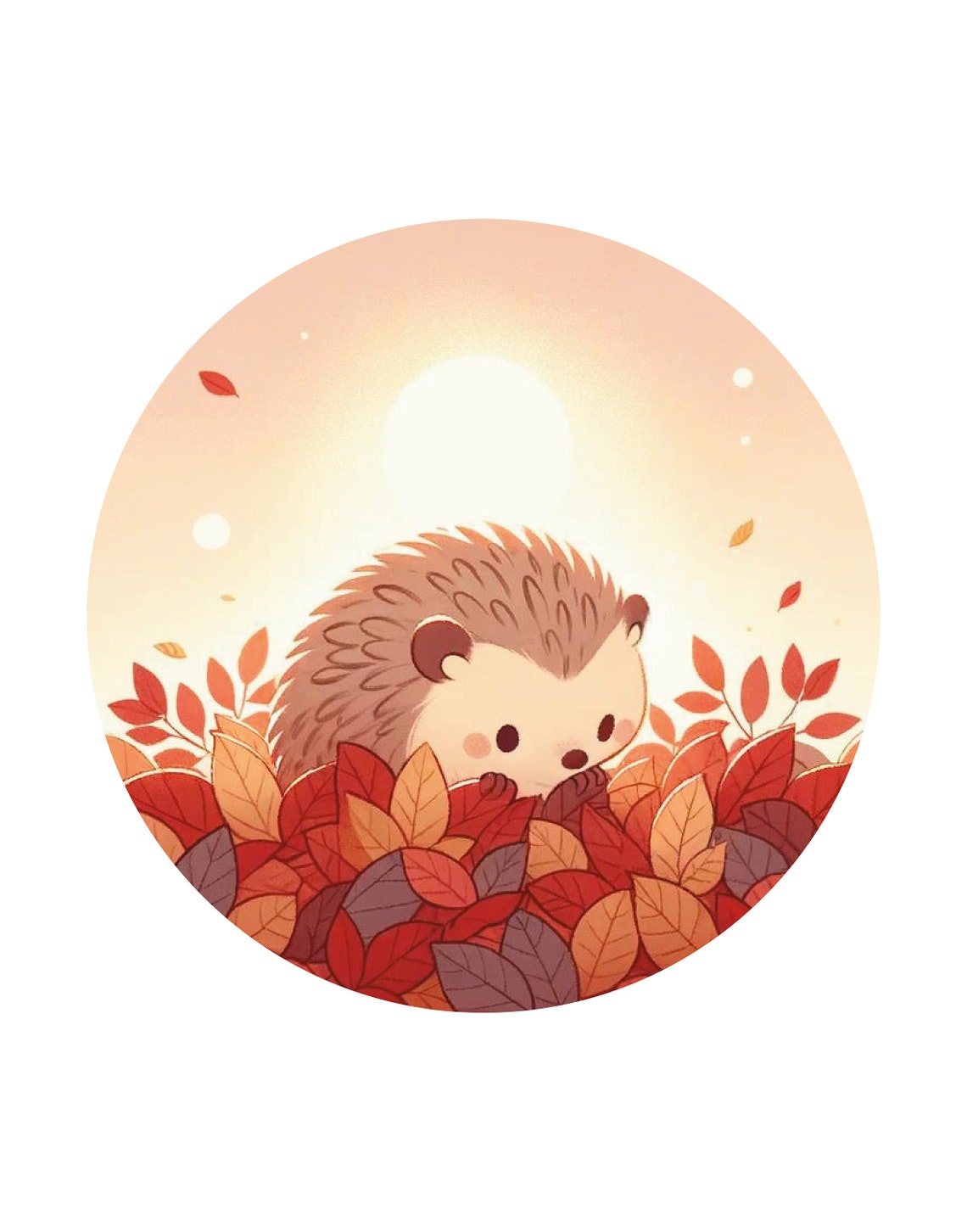 Baby Hedgehog Autumn Leaves Cozy Fall Circle Cute Nursery Wall Art - Image 3